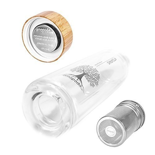 amapodo Teebereiter Teeflasche Tee-Glas mit Tee-Sieb und Bambus-Deckel Trinkflasche Teezubereiter Te