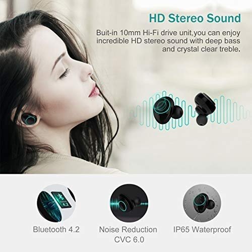 Arbily Mini Bluetooth Kopfhörer Kabellos In Ear True Wireless Earbuds mit Portable Mini Ladebox,Blu
