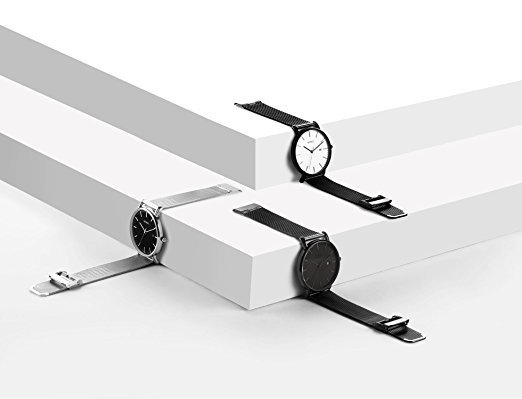 BUREI Herren Uhren Ultra Dünne Schwarze Minimalistische Quartz mit Datumsanzeige und Milanese Armba