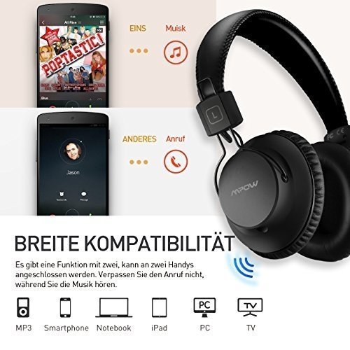 Mpow H1 Bluetooth 4.1 Kopfhörer, Wireless Bluetooth over Ear Headset mit Aptx, leichtem Rückstells