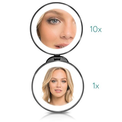 Navaris LED Taschenspiegel Kosmetikspiegel Schminkspiegel - Spiegel mit 10fach Vergrößerung Beleuc