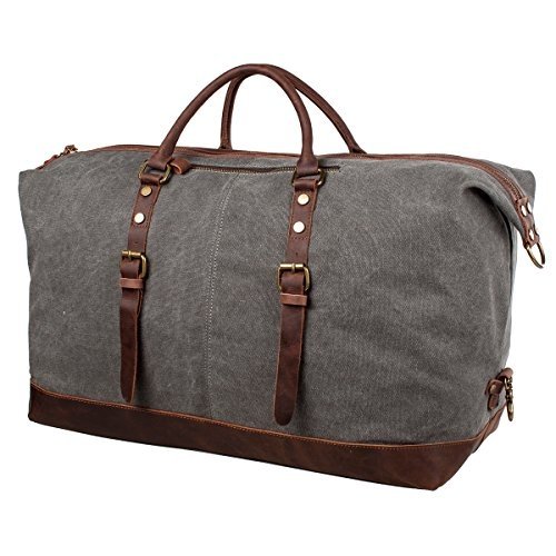 S-ZONE Größere Version Vintage Segeltuch Canvas Leder Unisex Handgepäck Reisetasche Sporttasche f