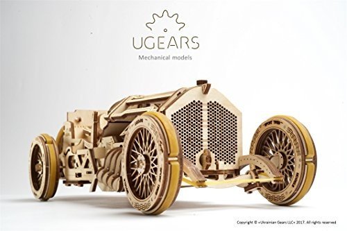 Ugears U-9 Grand Prix Rennwagen Modellbauauto aus Holz zum selber bauen (DIY Modelbausatz) | Retro O