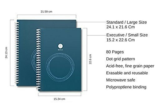 Rocketbook Wave smarter wiederverwendbarer Notebook − Standard / Größe - lade Notizen mit der iO