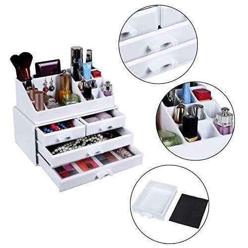 Songmics Kosmetik Aufbewahrung Organizer 4 Schubladen Acryl weiß JKA0010