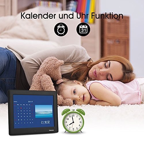 TENKER 7-Zoll HD Digitaler Bilderrahmen IPS LCD Display mit Autodrehung/Kalendar/Uhr Funktion, MP3/F