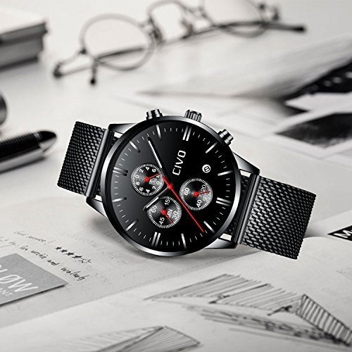 CIVO Herrenuhren Multifunktional Chronograph Datumskalender Wasserdicht Analoge Quarzuhr mit Silbern