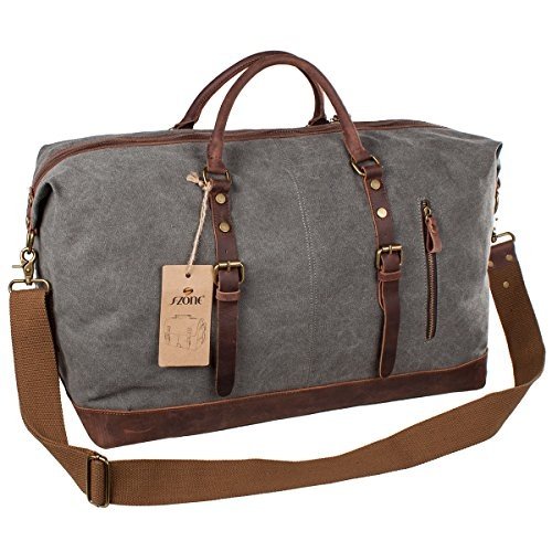 S-ZONE Größere Version Vintage Segeltuch Canvas Leder Unisex Handgepäck Reisetasche Sporttasche f