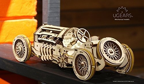 Ugears U-9 Grand Prix Rennwagen Modellbauauto aus Holz zum selber bauen (DIY Modelbausatz) | Retro O