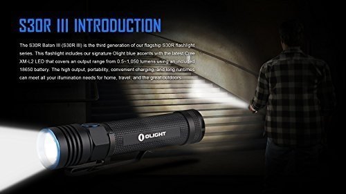 Olight S30R III Taschenlampe wiederaufladbar - Cree XM-L2 CW LED max. 1050 Lumen mit 1 x speziellem 