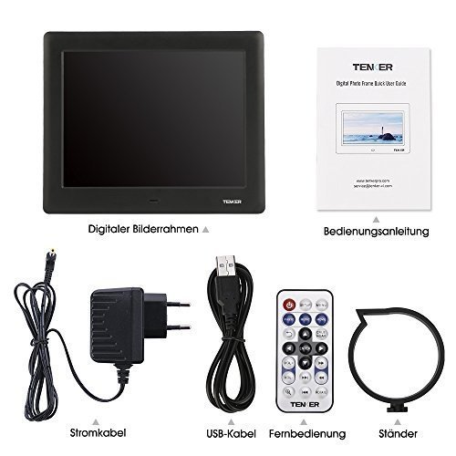 TENKER 7-Zoll HD Digitaler Bilderrahmen IPS LCD Display mit Autodrehung/Kalendar/Uhr Funktion, MP3/F