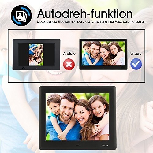 TENKER 7-Zoll HD Digitaler Bilderrahmen IPS LCD Display mit Autodrehung/Kalendar/Uhr Funktion, MP3/F