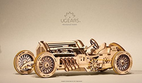 Ugears U-9 Grand Prix Rennwagen Modellbauauto aus Holz zum selber bauen (DIY Modelbausatz) | Retro O