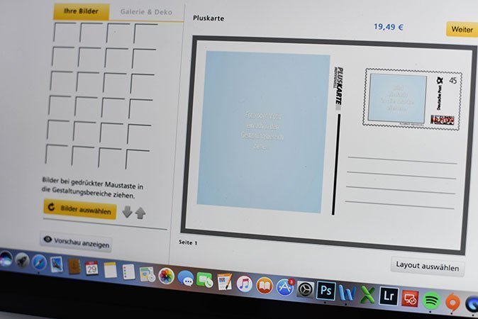 Auf zwei Seiten können Sie Ihre Bilder ziehen und mit einem Text verzieren.